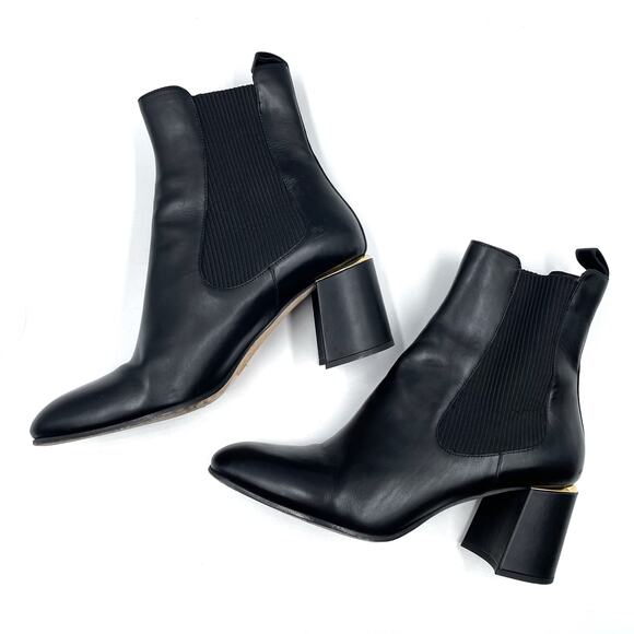 Jimmy Choo Thessaly Heeled Chelsea‎ Boots Black Leather Gold Trim Sz 41 / 11 - Picture 7 of 13